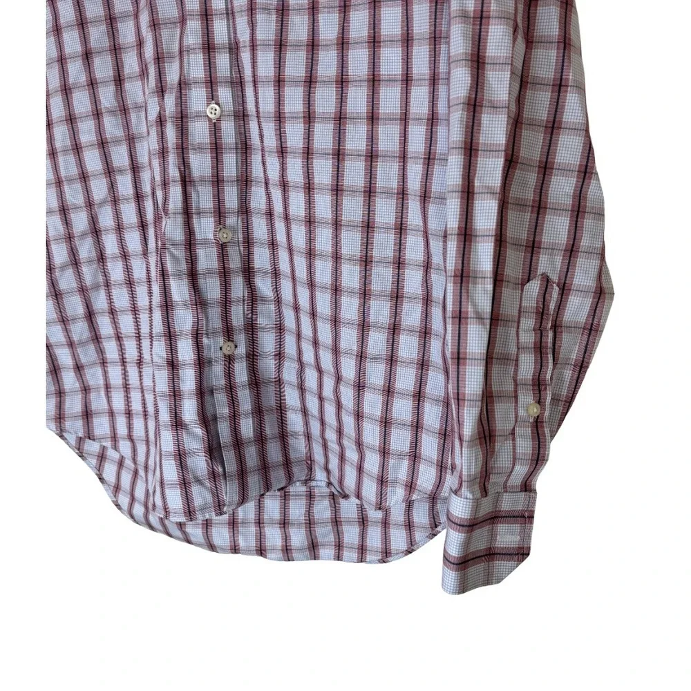 Banana Republic Shirt Mens Medium Red White Blue Plaid Non-Iron Classic Fit Long